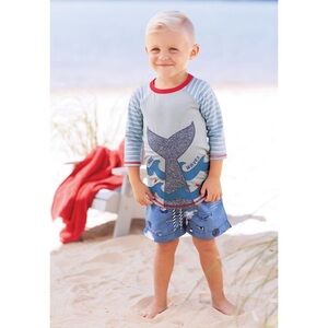 MUD PIE SAIL AWAY BABY TODDLER BOY RASHGUARD BATHING SWIM SUIT SET 12-18M